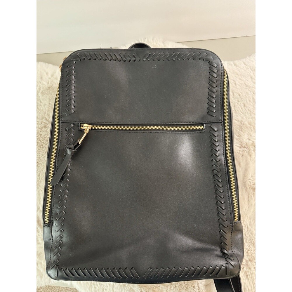 Moda Luxe Faux Leather Laptop Backpack, Black with Whipstitched Trim Office
